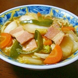 野菜炒めの残り物利用で中華餡かけ風ラーメン